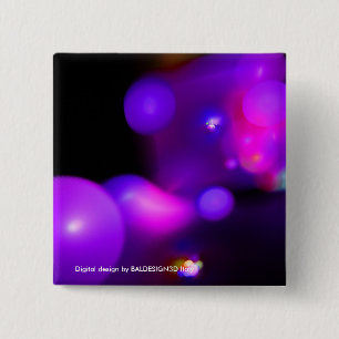 BADGE CARRÉ 5 CM PINK FUCHSIA PURPLE BLACK FRACTAL BUBBLES
