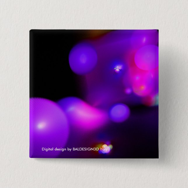 BADGE CARRÉ 5 CM PINK FUCHSIA PURPLE BLACK FRACTAL BUBBLES (Devant)