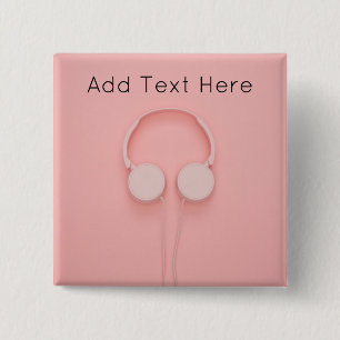 Badge Carré 5 Cm Pink Headphones with Wires