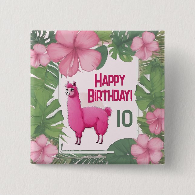 Badge Carré 5 Cm Pink Joyeux Lama souriant (Devant)