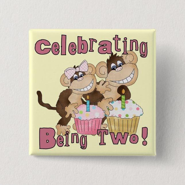 Badge Carré 5 Cm Pink Party Monkey 2e Anniversaire Tshirts et cadea (Devant)