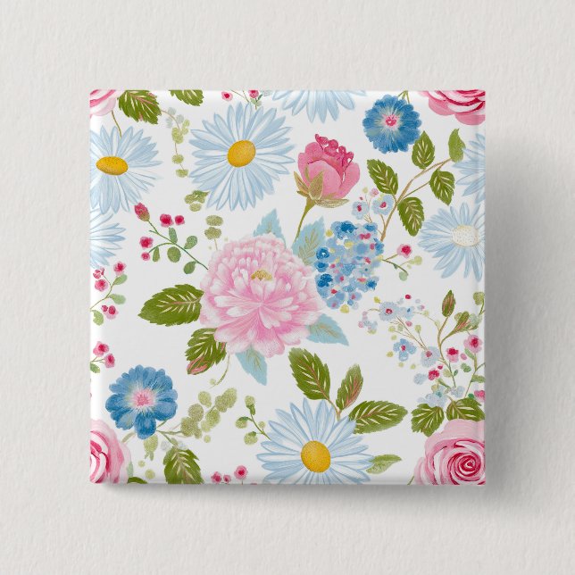 Badge Carré 5 Cm Pink Peonies Pattern  (Devant)