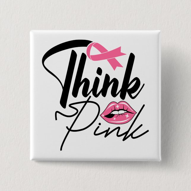 Badge Carré 5 Cm Pink Ribbon Survivant Cancer du sein Lutte (Devant)