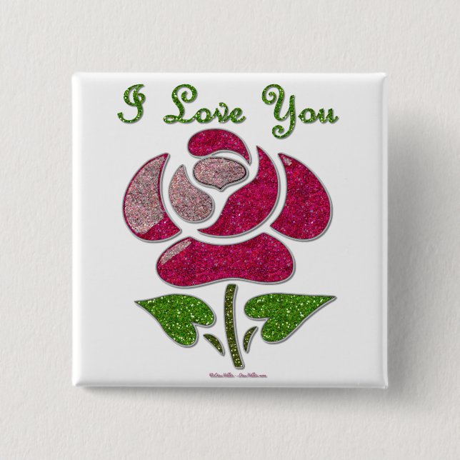 Badge Carré 5 Cm Pink Stencil Rose I Love You (Devant)