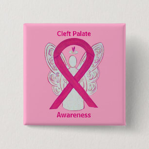 Badge Carré 5 Cm Pins Angles de ruban rose chaud