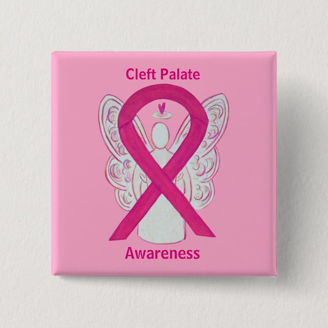 Badge Carré 5 Cm Pins Angles de ruban rose chaud (Devant)