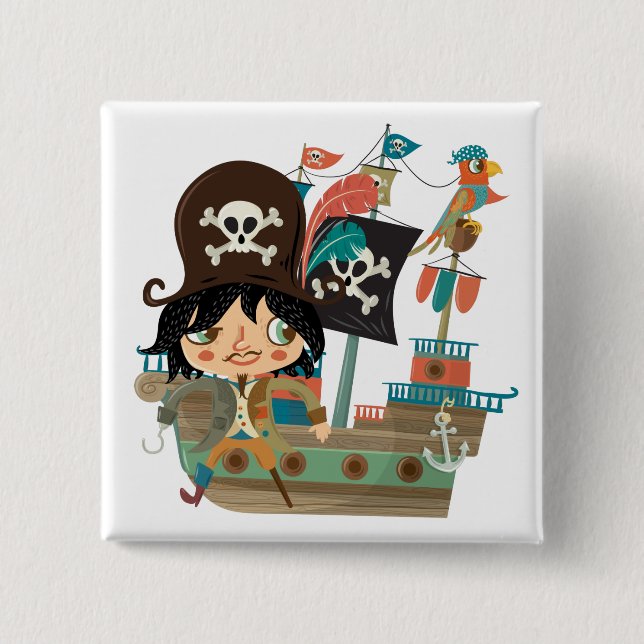 Badge Carré 5 Cm Pirate et bateau de pirate (Devant)