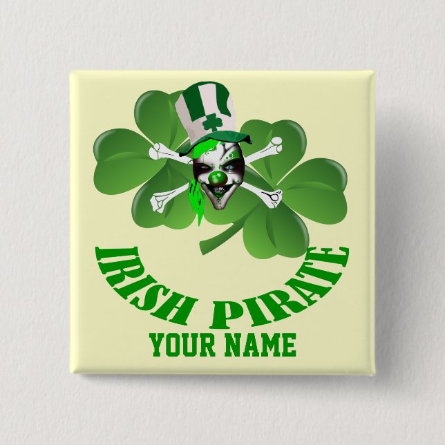 Badge Carré 5 Cm Pirate irlandais personnalisé Saint Patrick's day (Devant)
