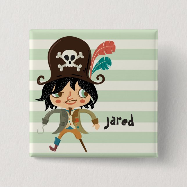Badge Carré 5 Cm Pirate sur Pastel Green Stripes (Devant)