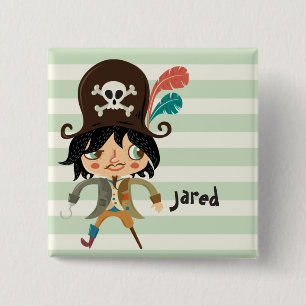Badge Carré 5 Cm Pirate sur Pastel Green Stripes