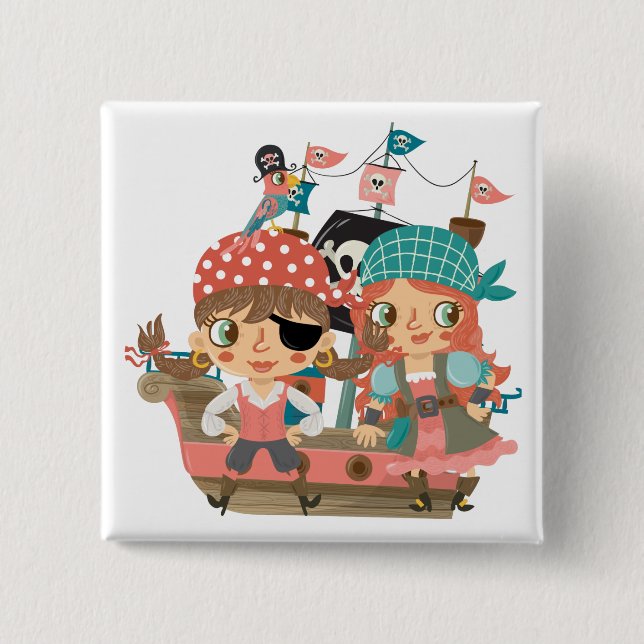 Badge Carré 5 Cm Pirates Girly (Devant)