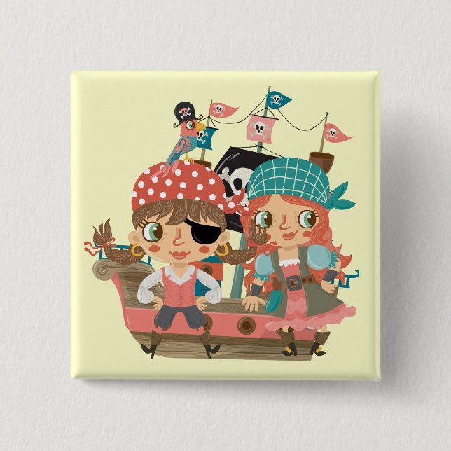 Badge Carré 5 Cm Pirates Girly (Devant)