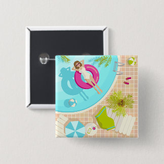 Badge Carré 5 Cm Piscine fille en bikini plage d'été