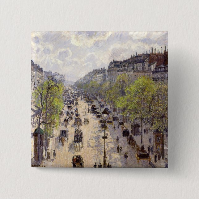 Badge Carré 5 Cm Pissarro - Boulevard Montmartre, Printemps (Devant)