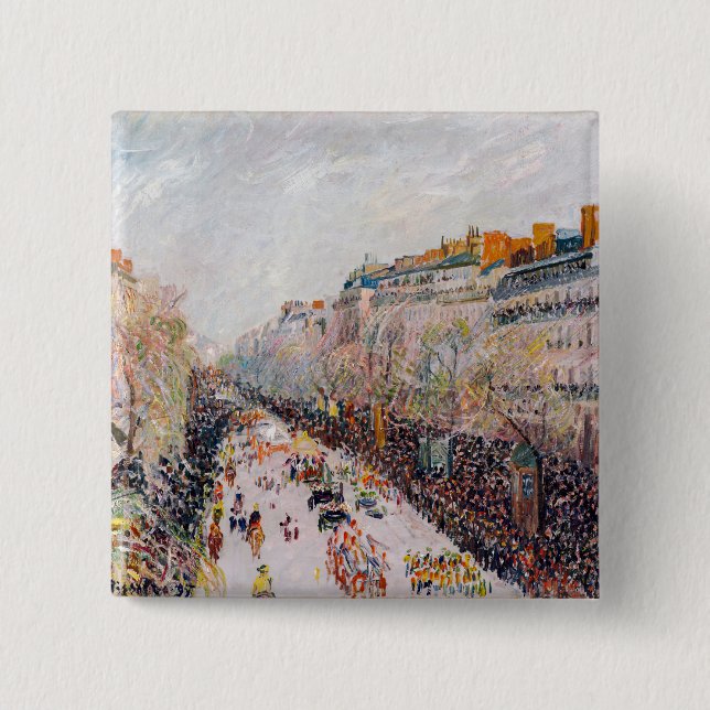 Badge Carré 5 Cm Pissarro - Montmartre, Mardi Gras sur le boulevard (Devant)