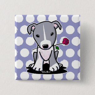 Badge Carré 5 Cm Pit Bull Avec Fleur