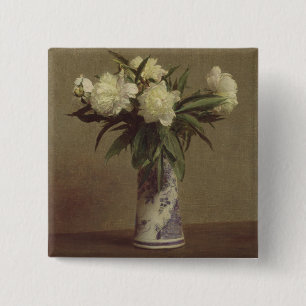Badge Carré 5 Cm Pivoines dans un vase bleu et blanc