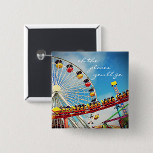 Badge Carré 5 Cm “Places” quote ferris wheel & roller coaster photo