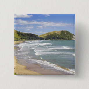 Badge Carré 5 Cm Plage de Makorori près de Gisborne, Eastland, Nouv