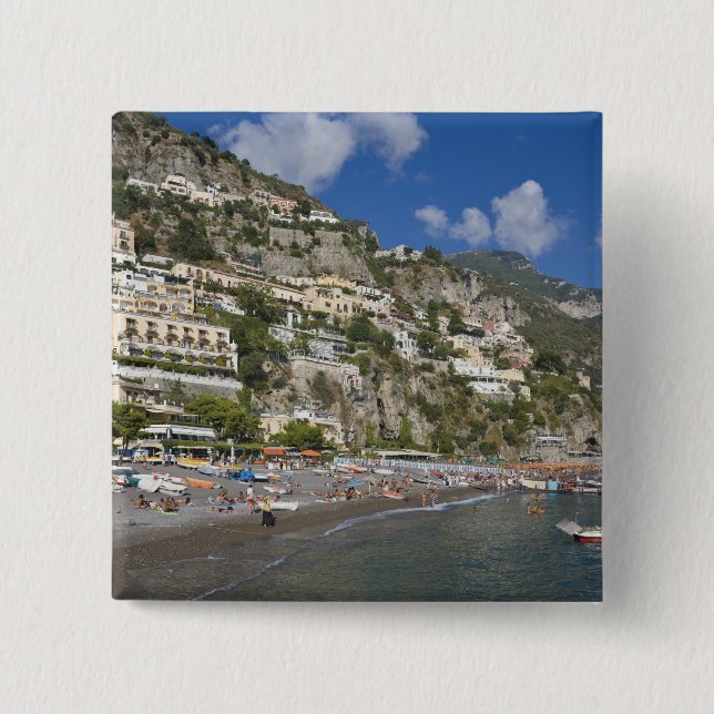 Badge Carré 5 Cm Plage de Positano, Campanie, Italie (Devant)