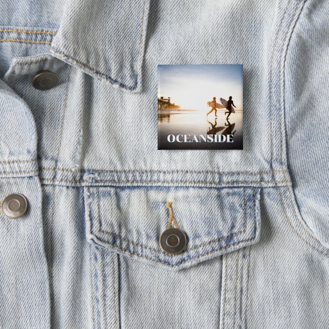 Badge Carré 5 Cm Plage d'Oceanside (En situation)