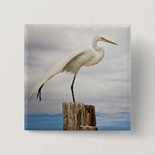 Badge Carré 5 Cm Plage douée du héron   Fort Myers, la Floride