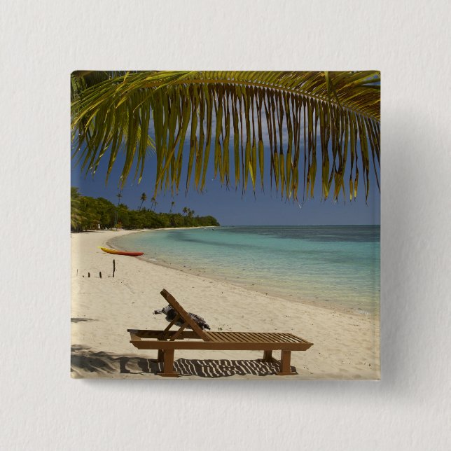 Badge Carré 5 Cm Plage, palmiers et transat (Devant)