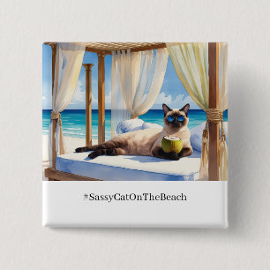 Badge Carré 5 Cm Plage pour les amoureux de chat siamois