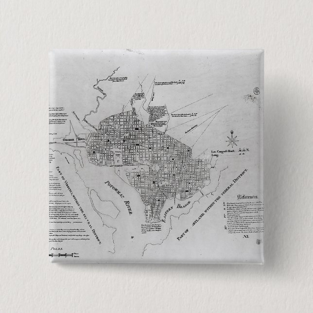 Badge Carré 5 Cm Plan de DC de Washington (Devant)