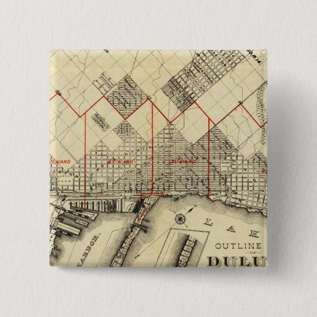 Badge Carré 5 Cm Plan de Duluth et de ses banlieues (Devant)