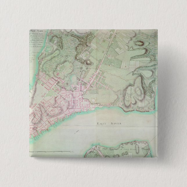 Badge Carré 5 Cm Plan de New York, 1776 (Devant)