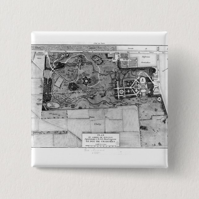 Badge Carré 5 Cm Plan de Parc Monceau à Paris (Devant)