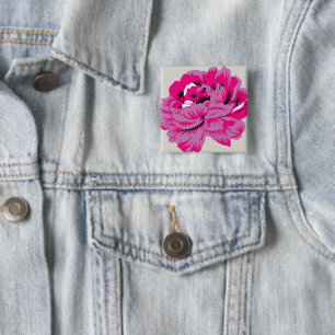 Badge Carré 5 Cm plante, fleur, pétale, rose, magenta, police, moti