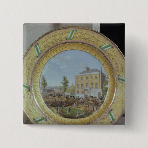 Badge Carré 5 Cm Plat de Meissen, décoré d'une scène de