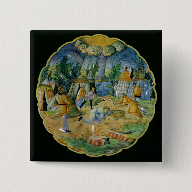 Badge Carré 5 Cm Plat dépeignant le rassemblement de la manne (Devant)