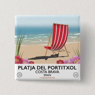 Badge Carré 5 Cm Platja del Portitxol, Costa Brava, Espagne