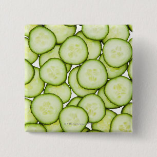 Badge Carré 5 Cm Plein cadre de concombre coupé en tranches, sur l
