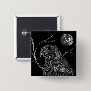 Badge Carré 5 Cm Pleine lune de faucon Monogramme noir