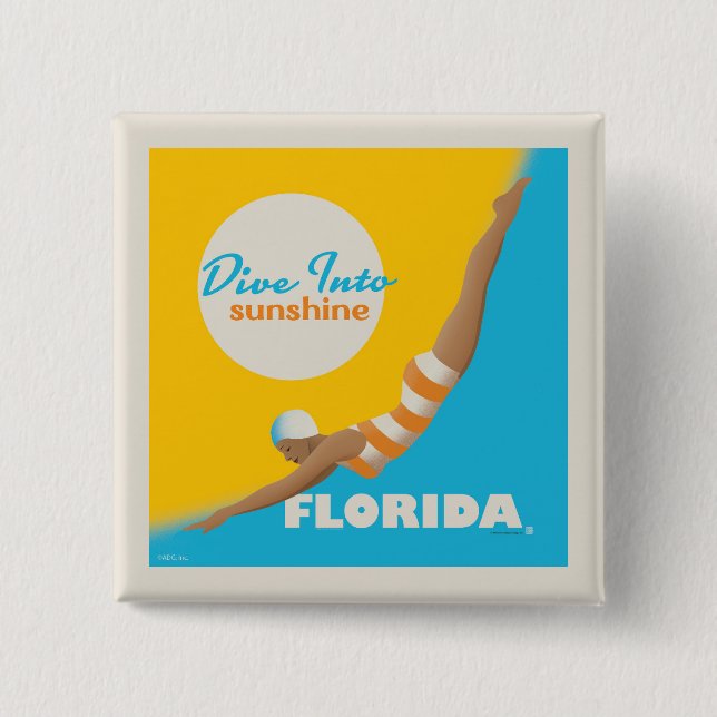 Badge Carré 5 Cm Plongez Dans Le Soleil | Floride (Devant)