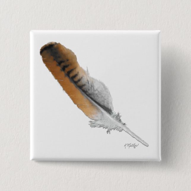 Badge Carré 5 Cm plume de Buse à queue rousse (Devant)