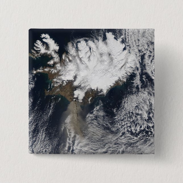 Badge Carré 5 Cm Plume de cendres du volcan Eyjafjallajokull, islan (Devant)