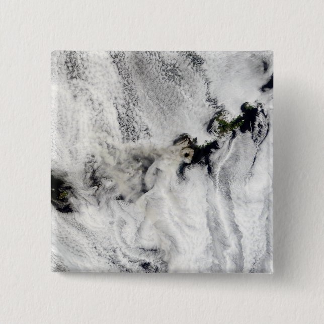 Badge Carré 5 Cm Plume du volcan Okmok, îles Aléoutiennes (Devant)