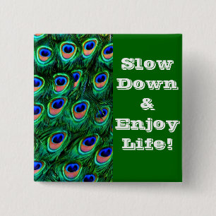 Badge Carré 5 Cm Plumes de paon_