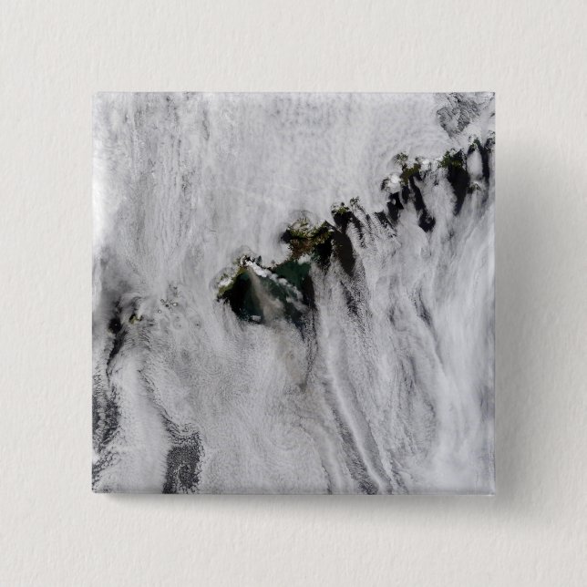 Badge Carré 5 Cm Plumes du volcan Okmok, îles Aléoutiennes (Devant)