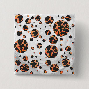 Badge Carré 5 Cm Poche noire et orange Polka Imprimer