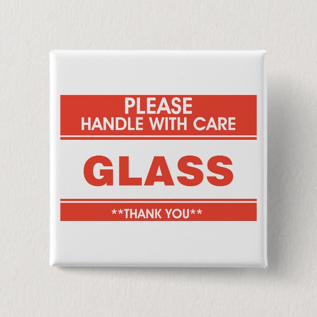 Badge Carré 5 Cm Poignée de verre fragile avec précaution (Devant)