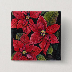 Badge Carré 5 Cm Poinsététie Vibrante En Aquarelle