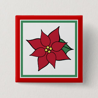 Badge Carré 5 Cm Poinsettia Bouton de Noël Pin