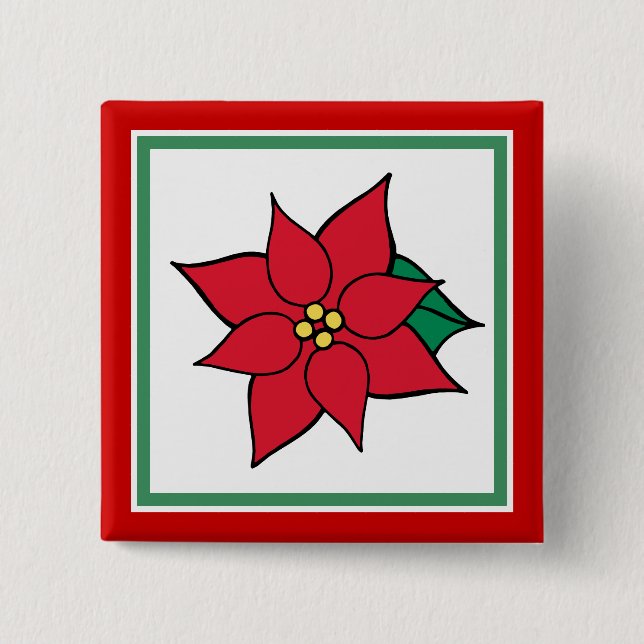 Badge Carré 5 Cm Poinsettia Bouton de Noël Pin (Devant)