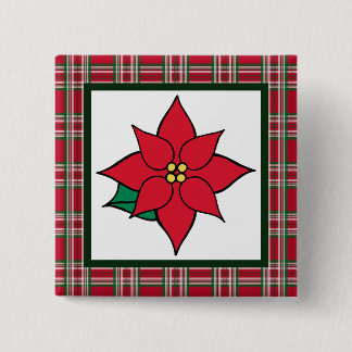 Badge Carré 5 Cm Poinsettia Bouton de Noël Pin